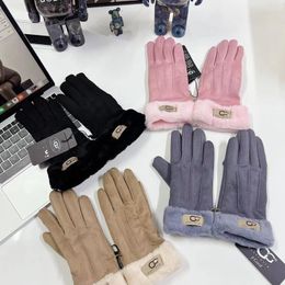 Mittens Designer glove luxury women fingertip gift wool of sheep men five finger mittens new waterproof riding plus velvet thermal fitness