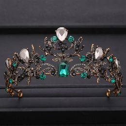 Vintage Green Crystal Tiaras Black Rhinestone Queen Crown luxuriou Baroque Bridal Wedding tiara Pageant Hair Jewellery Accessories262g