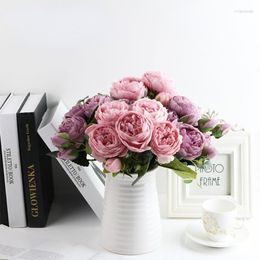 Decorative Flowers 30cm Rose Artificial Peony Tea Autumn Silk Fake For DIY Wedding Home Decoration Faux