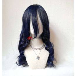 Catsuit Costumes High Quality Game Yandere Simulator Oka Ruto 50cm Long Blue Black Curly Wavy Cosplay Hair + Wig Cap