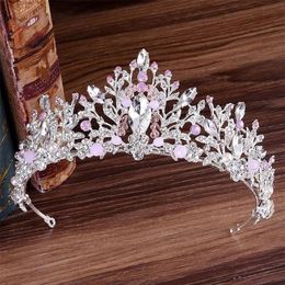 KMVEXO European New Handmade Cute Pink Crystal Beads Crown Bride Hair Jewelry Wedding Tiaras Diadem Headdress Headpieces Y200409219e