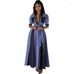 Ethnic Clothing African Dresses For Women Elegant Maxi Dress Short Sleeve Lapel Single Breasted Loose Casual Party 2023 Autumn Vestidos