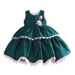 Girl Dresses Baby Girls Dress Sleeveless Kids Layered Princess Pink Lace Party Clothes Vestidos Wedding Size 1-6T