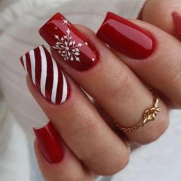 False Nails Wearable Manicure Snowflakes Fake Nail Waterproof Snow Stripe Full Cover Christmas