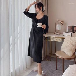 Women's Sleepwear Nightwear Long Dress Elegant Silk Nightgowns Lace Nighty Satin Luxury Ladies Lingerie Sleep Tops