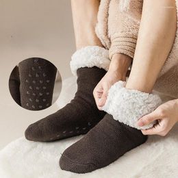 Athletic Socks Glued Anti-slip Snow Home Sleep Thickened Warm Feet Lamb Velvet Medium Tube Cold Resistant Floor Women Men Winter