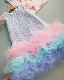 Girl Dresses Kids Bridesmaid Pink Dress Wedding Elegant Ball Gowns Teenage Birthday Party Wear Children Feather Sequins Vestidos