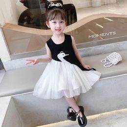 Girl Dresses Summer Mesh Girl's Dress White Swan Logo 2023 Factory Stitching Children's Long Skirt Breathable Baby Princess