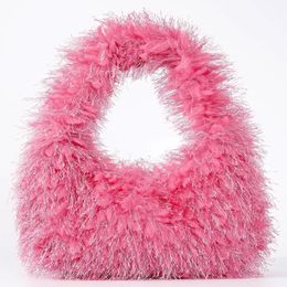 Evening Bags Faux Fur Fluffy Hobo Bag Furry Handbag Purse Y2K Fuzzy Tote Trendy Cute Plush For Women 2023 Casual Shoulder