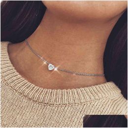 Pendant Necklaces 2021 New Female Fashion Crystal Heart Necklace Pendant Short Gold Chain Necklaces Charm Gifts Girlfriends Dhgarden Otnmt