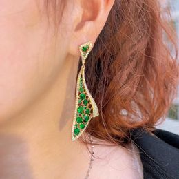 Dangle Earrings BeaQueen Personalised Super Long Dangly Drop For Women Green CZ Cubic Zircon Dubai Gold Plated Dress Party Jewellery E597