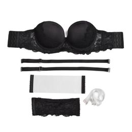 Bras Ladies Women's Invisible Straps Sexy Bra Halter Plunge Strapless Push Up Cup Underwire Padded Lace Bralette Lingerie212V