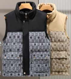 5XL letter plaid designer mens vest zipper puffer vest bodywarmer down cotton jeans mens gilet sleeveless winter jacket coat