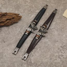 Charm Bracelets Natural Leather Woven PU Bracelet For Men Retro Style Personalised Butterfly Multi-layer Cowhide Wholesale