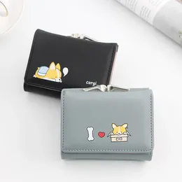 Wallets Korean Version Of Women's Purse Short Cartoon Dog Three Fold Coin Package Lock Small Money Clip For Women