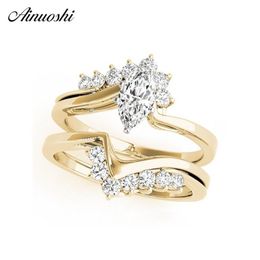 AINUOSHI 925 Sterling Silver Women Wedding Ring Sets Yellow Gold Color 0 8ct Marquise Lover Aniversary Ring anillos de plata Y2001223h