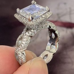 Victoria Wieck Vintage Fashion Jewelry Dragon Claw White Topaz CZ Diamond 925 Sterling Silver Princess Cut Party Wedding Band Ring1872