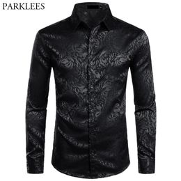 Mens Casual Shirts Mens Floral Black Dress Shirts Stylish Long Sleeve Steampunk Shirt Men Party Club Bar Social Shirt Male Chemise Homme 231027