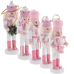 Christmas Decorations 5Pcs Desktop Nutcracker Xmas Table Ornament Household Hanging Wood Nutcrackers Craft Walnuts Soldiers 231027