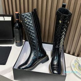 23ss Calfskin Womens Ankle Knee Boots With Zipper Stretch Knight Rainboots Western Motorcycle Boot