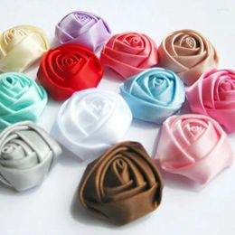 Decorative Flowers 10 Pcs/lot 5CM 12 Colors Fashion Born Artificial Mini Lovely Satin Fabric Rolled Rose For Baby Girl Hair Accessories