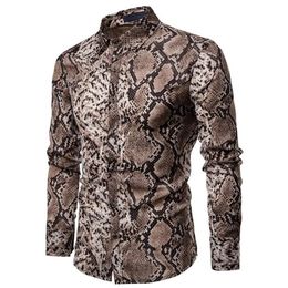 Fashion Trend Men's Long Sleeve Button Shirt Tops Slim Fit Unique Stylish Snake Skin Pattern Shirts Pre-fall Clothes278W