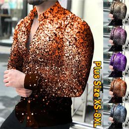 Men's Casual Shirts Luxury Shirt Single Breasted Crushed Flowers Printed Long Sleeved Tops Clothing Prom Cardigan XS-8XL