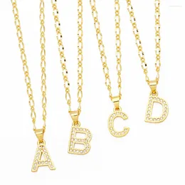 Pendant Necklaces FLOLA Gold Colour 26 Letters Initial For Women Copper CZ Crystal Alphabet Name Necklace Birthday Jewellery Gifts Nkew42