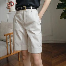 Women's Shorts Casual Summer High Waist Knee Length Straight Pants With Belt Office Khaki White Black Short2023