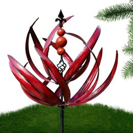 Garden Decorations Yard Spinners On Stakes Metal UV Resistant 360 Degree Rotatable Lotus Art Display For Sidewalks Paths Patio