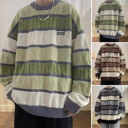 Men's Sweaters Autumn Sweater Couple Vintage Contrast Colour Striped Loose Youth O Neck Knitted Pullovers Winter Fashion Casual Men Women