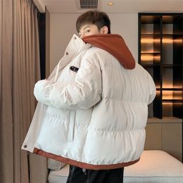 Men's Down Parkas 2023 Fake Two Piece Parka Jackets Men Korean Fashion Autumn Winter Overcoat Mens Casual Windbreaker Puffer Jacket Coats 231026