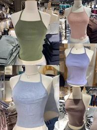 Women's Tanks Solid Vintage Knitted Slim Camis Women Simple Summer Sexy Backless Cotton Lace-up Crop Top Sweet Cute Sleeveless Y2k Tank Tops