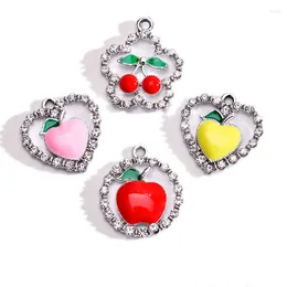 Pendant Necklaces 10Pcs Fashion Cherry Peach Apple Rhinestone Enamel Necklace For Women's Bracelet DIY Jewellery Making Supplies