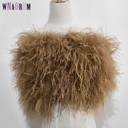 Women's Fur Faux Fur 100% natural ostrich hair bra Wedding underwear women's fur coat Long Feather Top Lady Shirt Wrap Sexy party Length 30 cm 231026