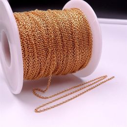 GNAYY 10Meter Lot in bulk Plated Gold Smooth Oval O Rolo Chain Stainless steel DIY jewlery Marking Chain 1 5MM 2MM2137