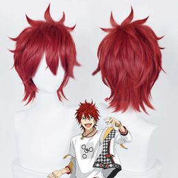 Catsuit Costumes Game Ensemble Stars ES Amagi Rinne Dark Red Short Cosplay Wigs Heat Resistant Synthetic Hair Halloween Party Anime + Wig Cap