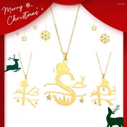 Pendant Necklaces Christmas Necklace Elk For Women Men Santa Hat Letter Stainless Steel Party Jewellery Gifts