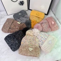 Autumn and winter women's fur ball designer beanie hat outdoor vacation sports cap warmth triangle letter print casquette 7WK2