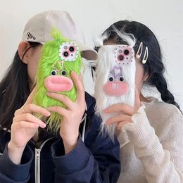 Cell Phone Cases Cute and soft plush cartoon phone case suitable for iPhone 15 14 13 12 Pro Max 15pro 11 winter warmth fur cover soft TPU protection 231026