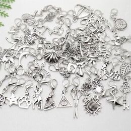 Whole - MIC IN STOCK 100 Pcs lot Mixed Charms pendant lobster Clasp Dangle For Bracelet Jewellery Making findings305e