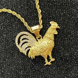 Pendant Necklaces Trendy Women Gold Color Animal Rooster Chicken Stainless Steel With Rhinestone Necklace Jewelry