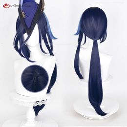 Catsuit Costumes High Quality Genshin Impact Fontaine Clorinde Cosplay Wig 80cm Long Blue Women Anime Heat Resistant Synthetic Wigs