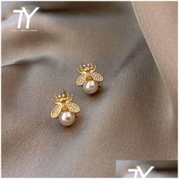 Stud Simple And Luxurious Pearl Womans Earrings Fashion Design Sense Bee Insect Korean Women Jewellery Y Earring Drop Delivery Dhgarden Otqxa