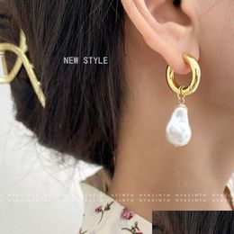 Dangle & Chandelier Circle Drop Earrings New Vintage Baroque Pearl Gold Colour Round Earclip Women Temperament Elegant Jewelr Dhgarden Otnfm