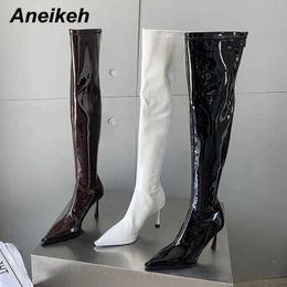 Fashion Sexy Patent Leather Slim Heel Over Knee Chelsea Boot Womens Pointed Sewing Zipper Boots Party Pole Dance 230922