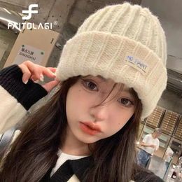 BeanieSkull Caps Korean Slouchy Beanies For Women Winter Warm Earmuffs Cap Fashion Girl Crochet Bonnet Solid Color Coarse Woolen Knitted Hat 231027