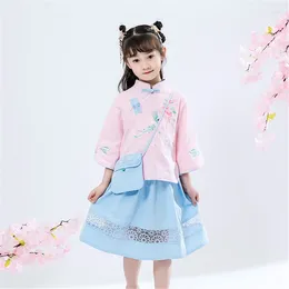 Ethnic Clothing Girls Hanfu Chinese Style Costume Princess Skirt Retro Tang Suit Foreign Summer Dress Wedding 2023 Pink Blue