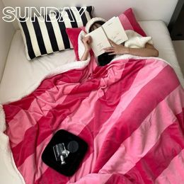 Blankets Fluffy Stripe Blanket Korean Imitation Lamb Down Soft Warm Winter for Beds Flannel Nap Throw Sofa Covers Decor 231027