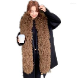 Scarves Natural Long Mongolian Lamb Fur Women Winter Thick Warm Real Wool Shawl Muffler Scarf